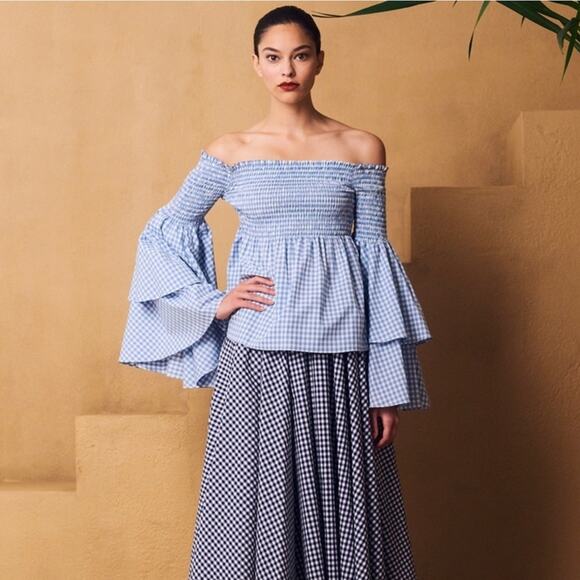 Caroline Constas Appolonia Plaid Off the Shoulder Smocked Top - Picture 16 of 16
